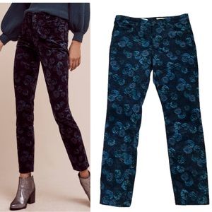Anthropologie Pilcro Script Blue Velvet Floral Skinny Jeans Pants - 28